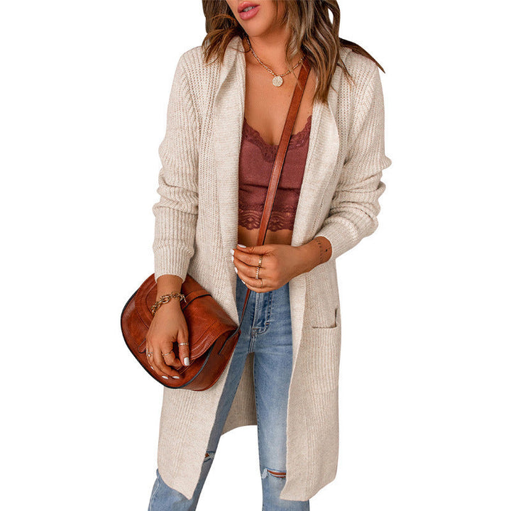 Damen Strickmantel mit tiefem V-Ausschnitt und großzügigen Taschen W&W Mode