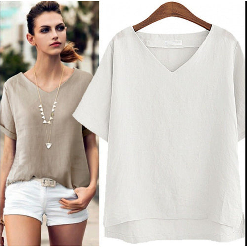 Damen lässige V-Ausschnitt Bluse mit überschnittenen Schultern W&W Mode