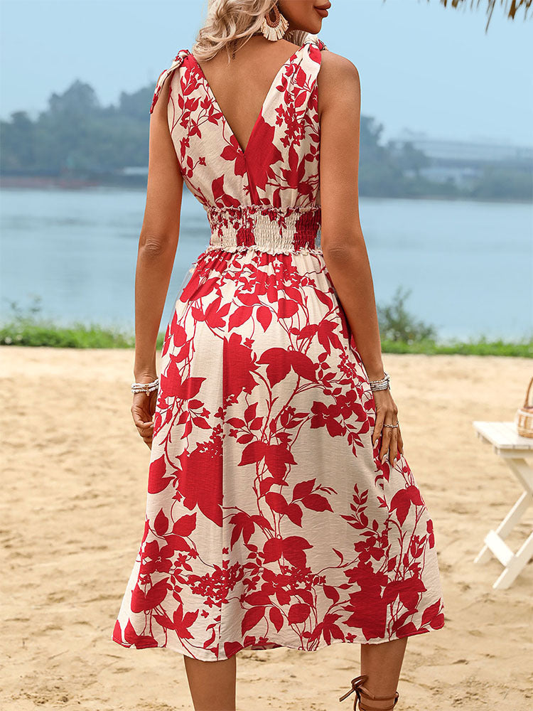 Damen Midikleid mit floralem Design und elastischem Taillenzug W&W Mode