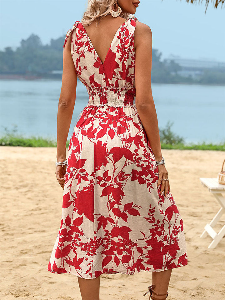 Damen Midikleid mit floralem Design und elastischem Taillenzug W&W Mode