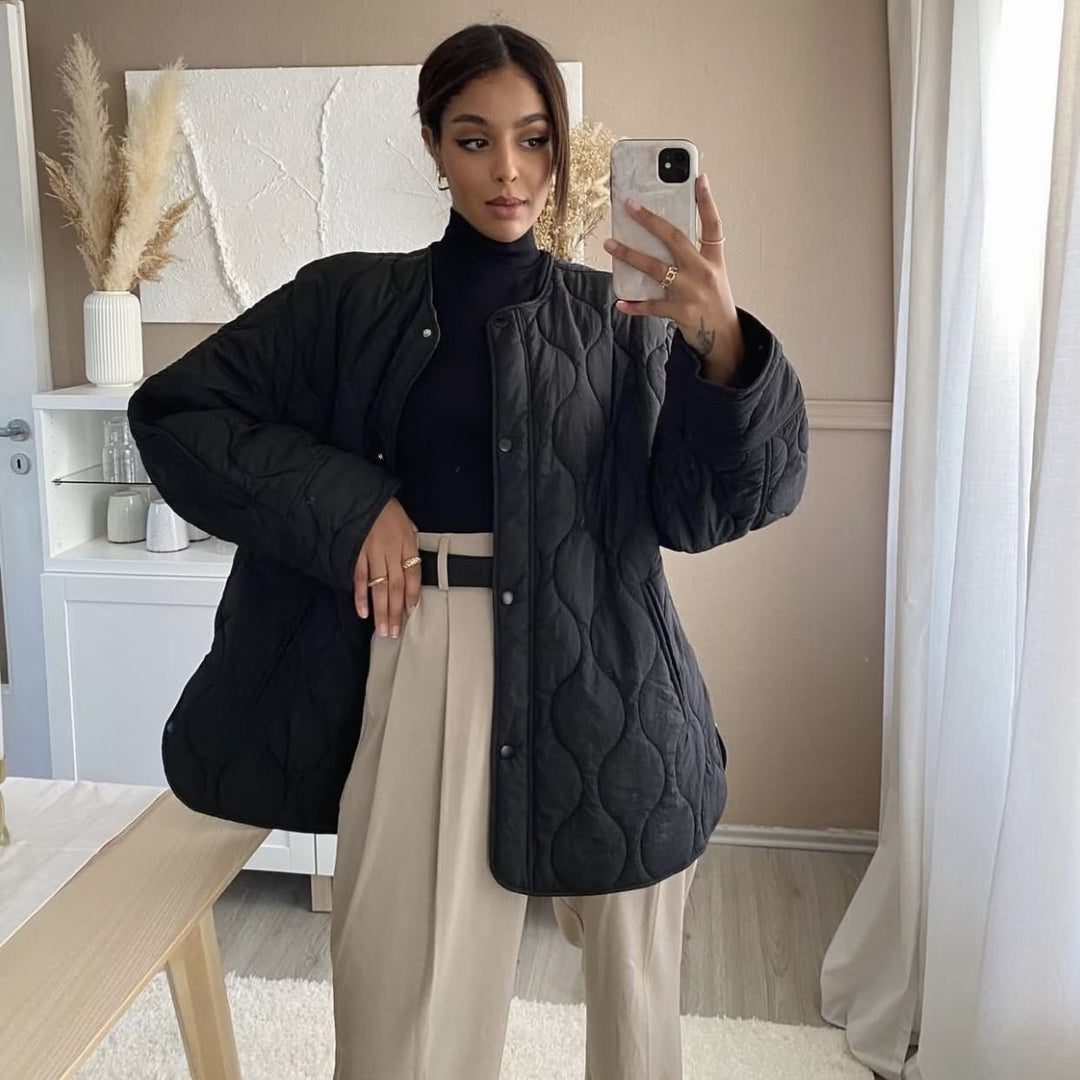 W&W Mode | Gepolsterte Jacke Damen, Leichtes Übergröße Modell Mit Taschen, Knopfverschluss