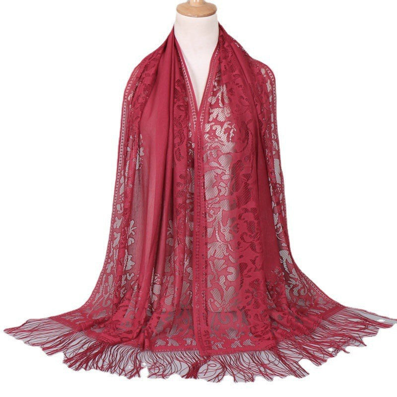 Damen Langer Spitzen-Schal mit fransten Abschlüssen W&W Mode