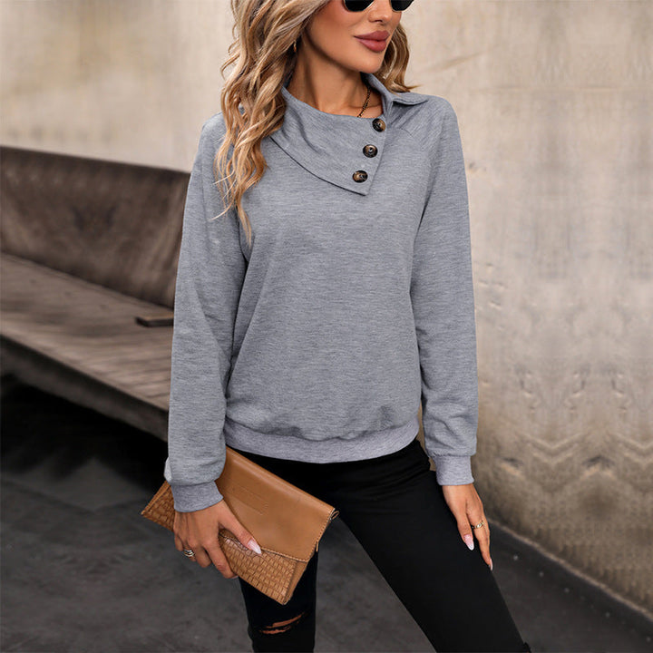 Damen bequemer Sweatshirt mit modischem Kragen und Knopfdetail W&W Mode