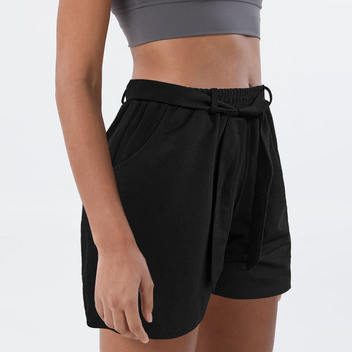 Damen Sportliche Shorts mit hohem Taillenbund und dekorativem Bindegürtel W&W Mode
