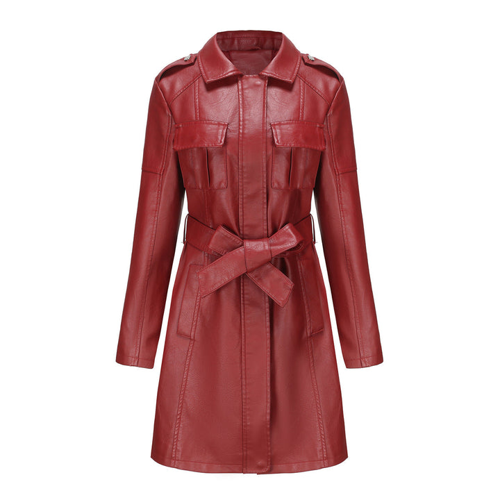 W&W Mode Style - Luxuriöser Leder-Mantel mit Gürtel für anspruchsvolle Damen
