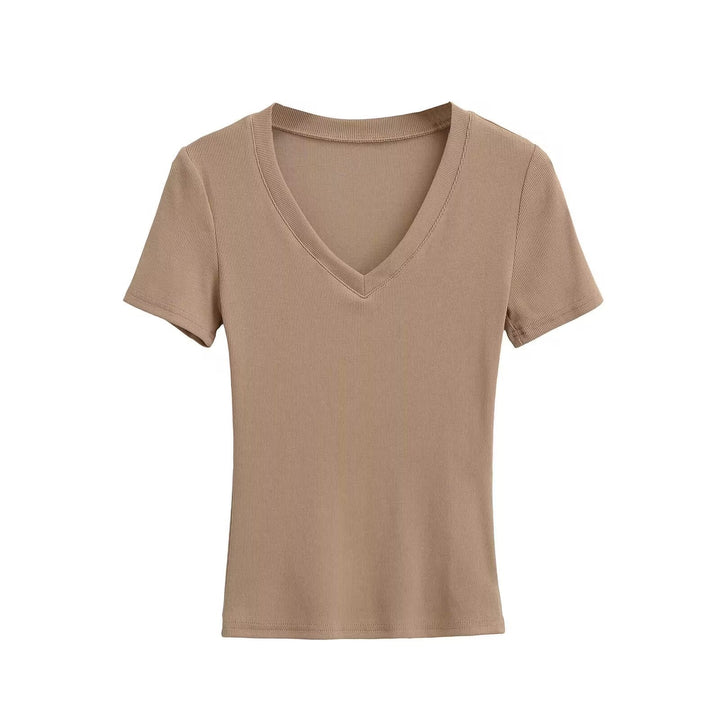 Damen V-Ausschnitt T-Shirt aus hochwertiger Baumwolle mit bequemer Passform W&W Mode