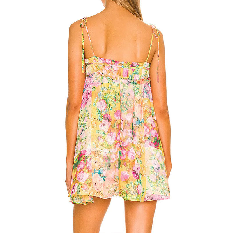 Damen Floral Minikleid mit verstellbaren Spaghetti-Trägern und Rüschendetails W&W Mode