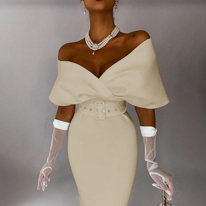 Damen langes Kleid mit V-Ausschnitt und langen Ärmeln