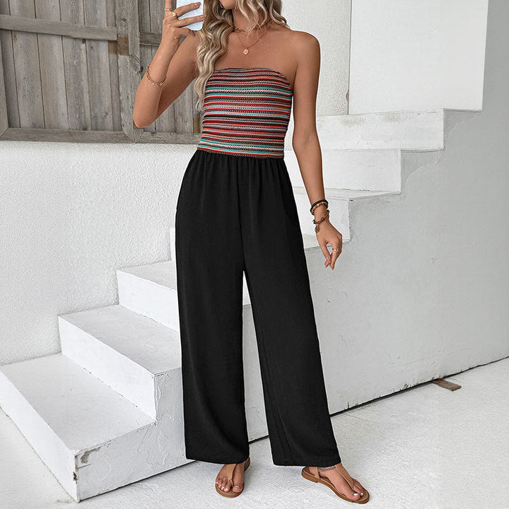 Damen Jumpsuit mit Bandeau-Oberteil und weitem Bein W&W Mode