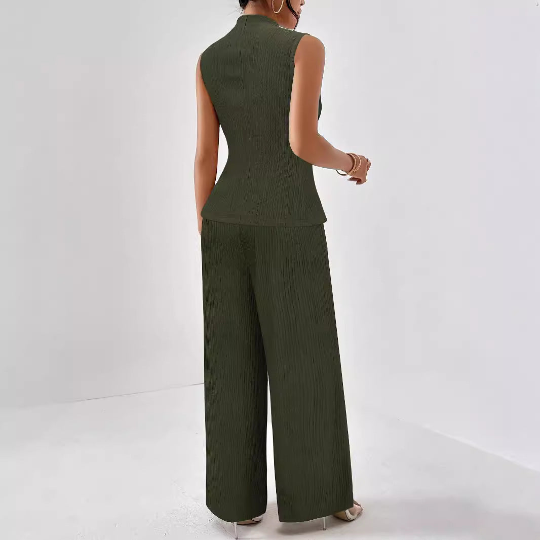 Damen eleganter Jumpsuit mit Rippstruktur und hochgeschlossenem Kragen W&W Mode