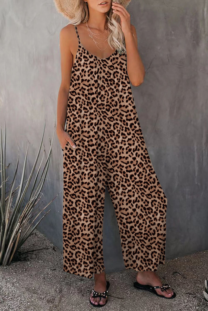 W&W Mode | Leopard-Print-Tasche Lockerer Träger Einteiler Overall