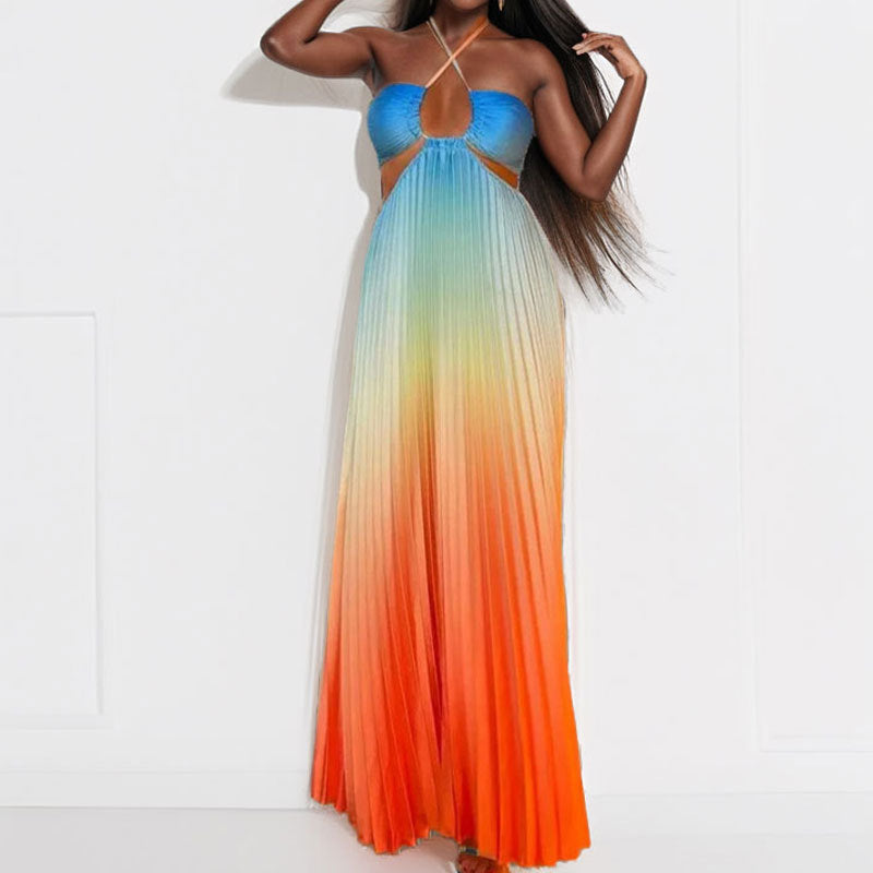 Damen Maxikleid mit Cut-Out-Details und Plisseefalten W&W Mode