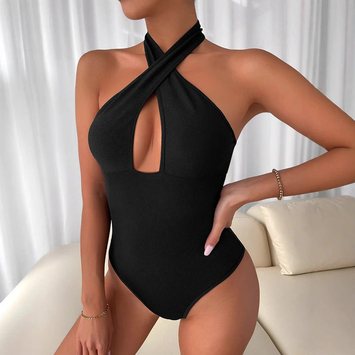 W&W Mode | Cross Hollow Out Halter Bodysuit