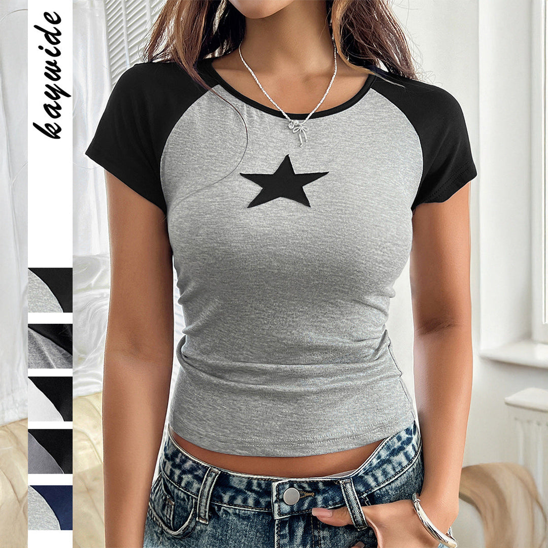 Damen figurbetontes T-Shirt mit grafischem Sternmotiv W&W Mode
