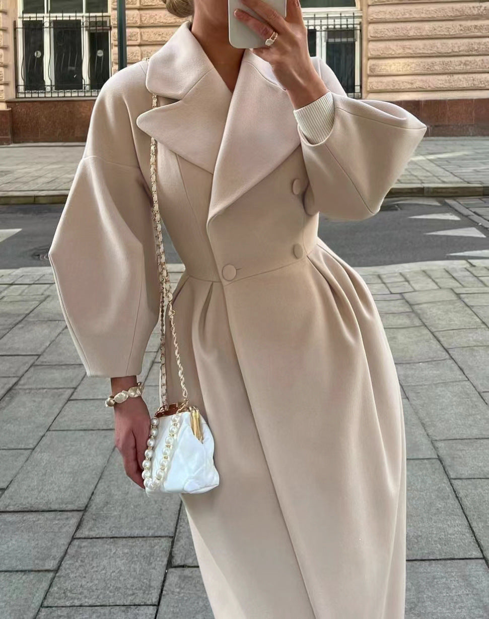 Damen Maximaler Oversized Mantel mit Schulterschultern und Doppelreihe W&W Mode