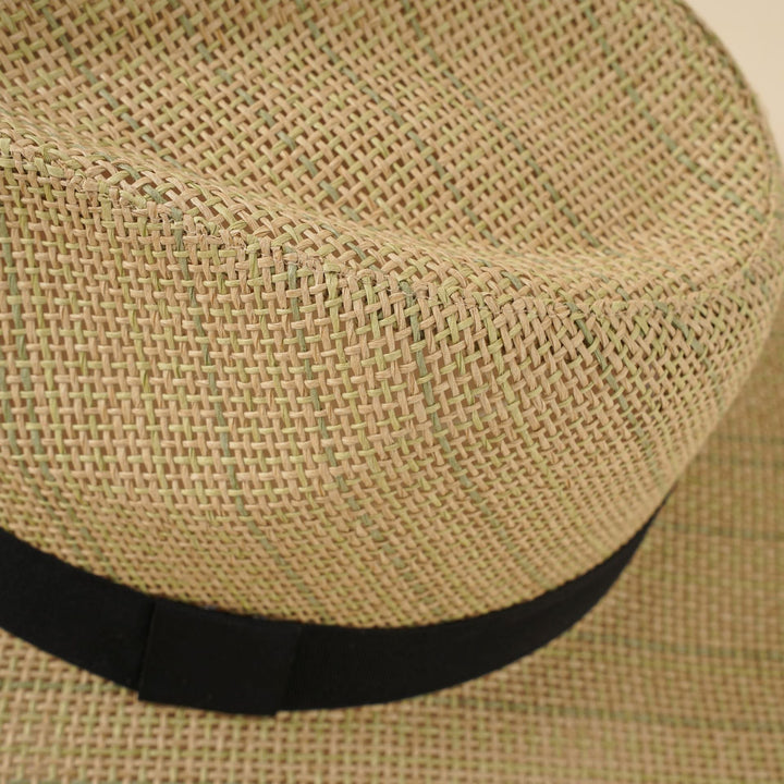 Damen Strand-Fedora-Hut aus atmungsaktivem Naturmaterial mit breiter Krempe und schickem Band W&W Mode