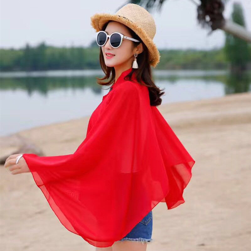 Damen Luftiger Chiffon-Kimono mit weit ausgestellten Ärmeln W&W Mode