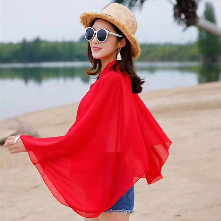 Damen Luftiger Chiffon-Kimono mit weit ausgestellten Ärmeln W&W Mode