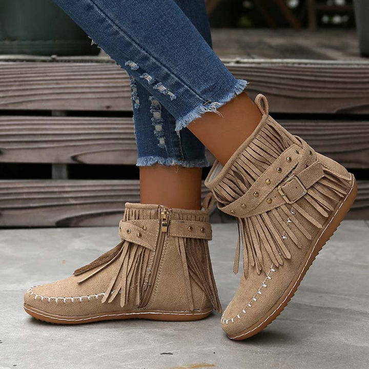 W&W Mode | Boho Stiefelette Mit Fransen Und Schnallen Für Damen