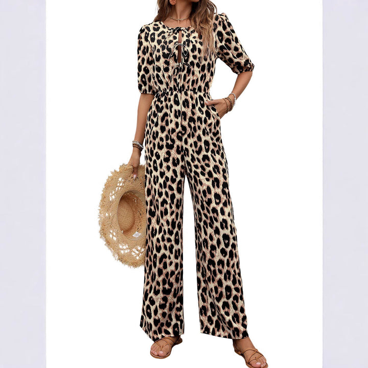 Damen Jumpsuit mit elegantem Wickelausschnitt und modischem Leopardenmuster W&W Mode