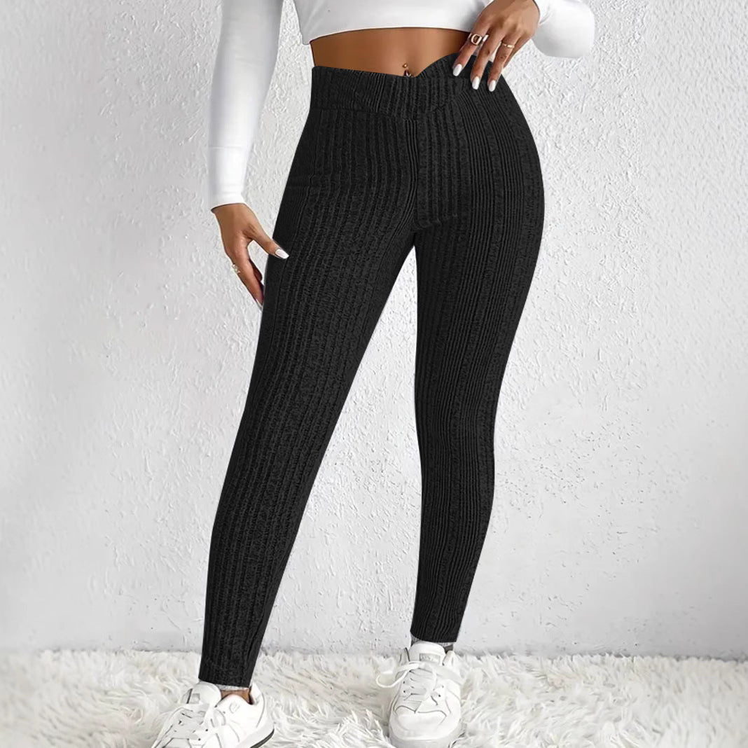 Damen enganliegende Rippleggings aus atmungsaktivem Stretchmaterial W&W Mode