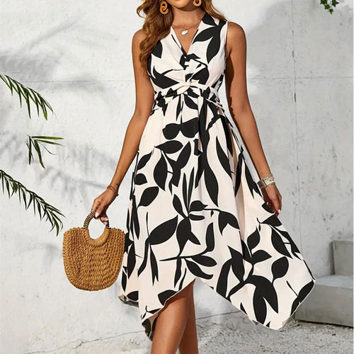 Damen Knielanges Kleid mit floralem Muster und Wickeldetail W&W Mode