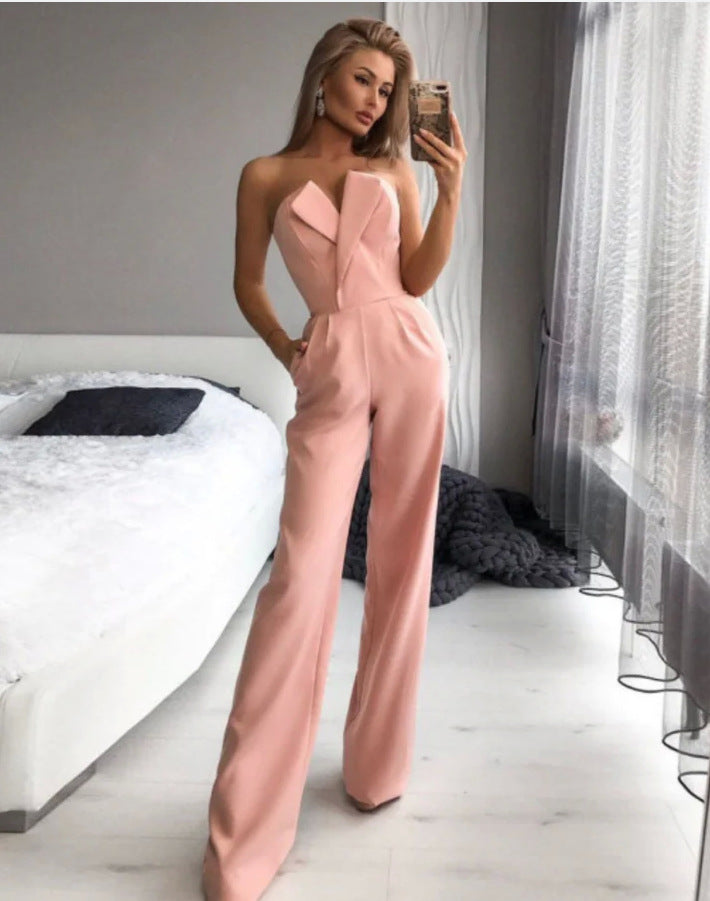 Damen Jumpsuit mit asymmetrischem Revers, taillierter Passform und weitem Bein