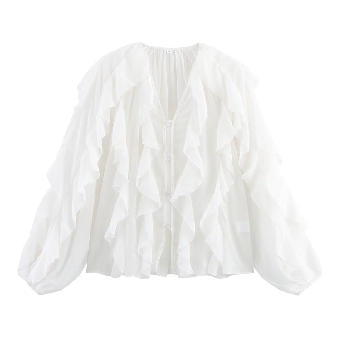 Damen Bluse mit voluminösen Rüschendetails und elegantem Schnitt W&W Mode