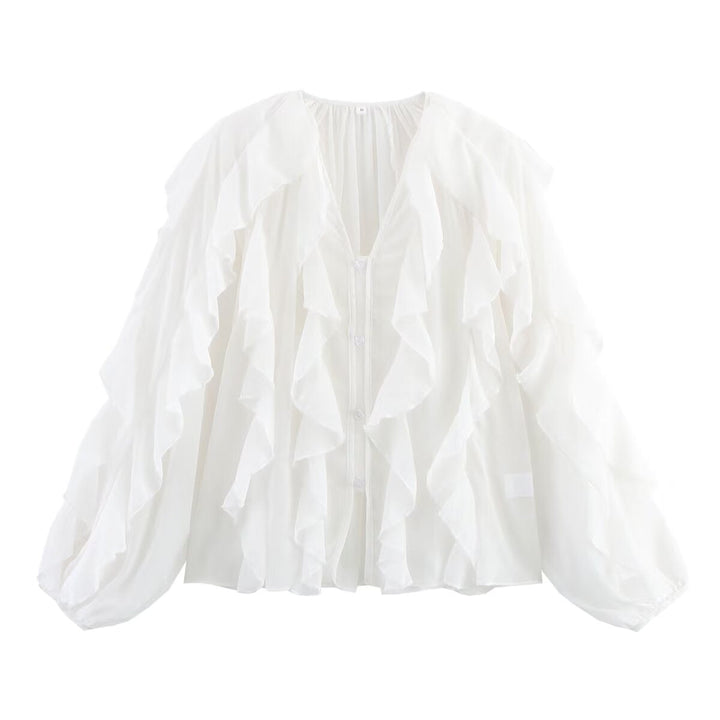 Damen Bluse mit voluminösen Rüschendetails und elegantem Schnitt W&W Mode