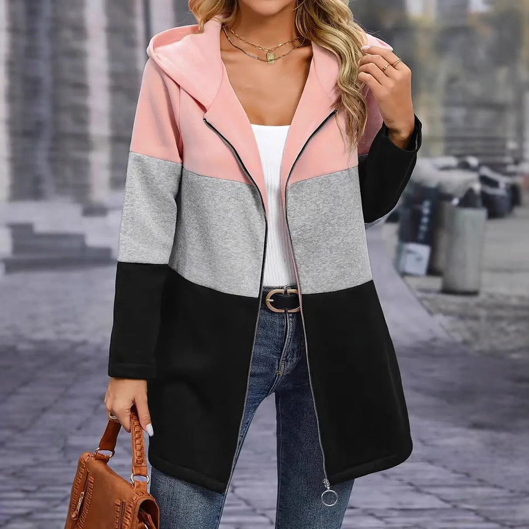 Damen Kapuzenjacke mit modernem Farbblockdesign und praktischen Reißverschlusstaschen W&W Mode