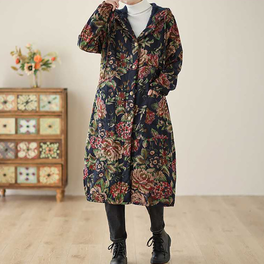 W&W Mode | Langer Mantel im Vintage-Stil mit Blumendruck