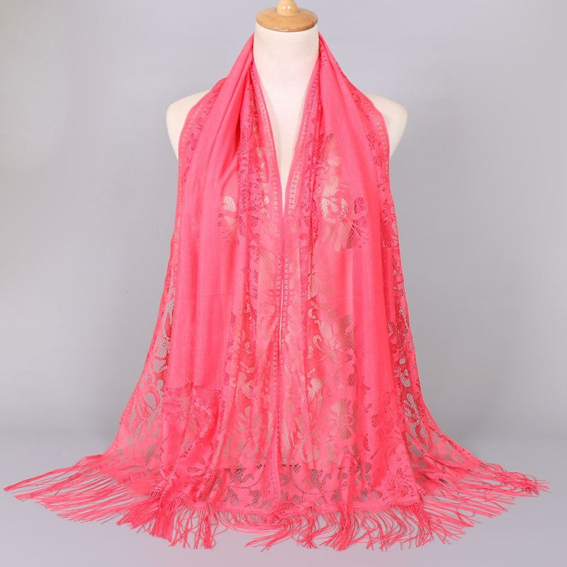 Damen Langer Spitzen-Schal mit fransten Abschlüssen W&W Mode