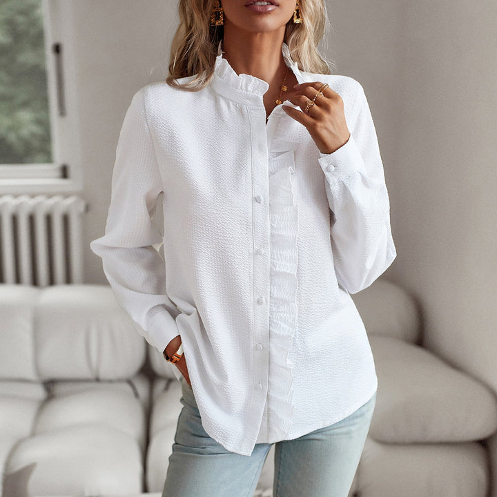 Damen Bluse mit Rüschendetails und Stehkragen W&W Mode