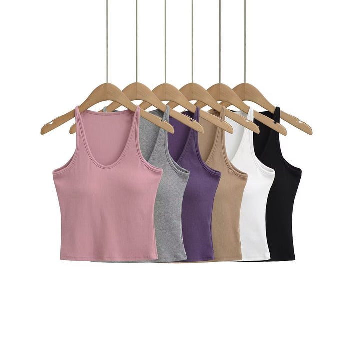 Damen ärmelloses Sporttop mit tiefem U-Ausschnitt und elastischem Material W&W Mode