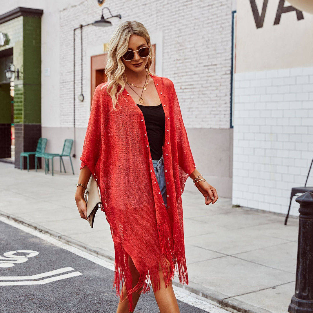 Damen transparenter Kaftan mit fransigen Kanten und elegantem Design W&W Mode