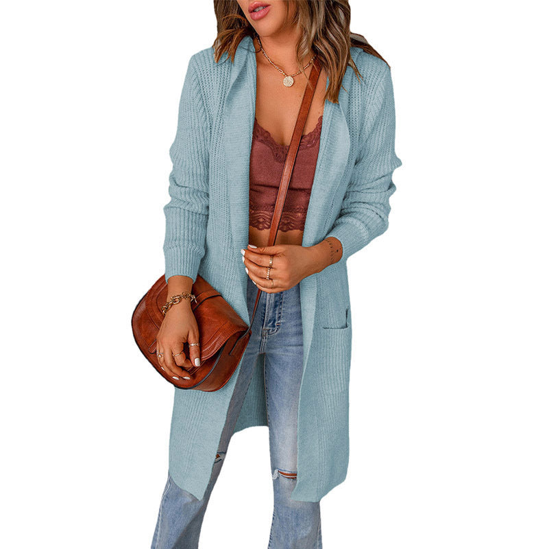 Damen Strickmantel mit tiefem V-Ausschnitt und großzügigen Taschen W&W Mode
