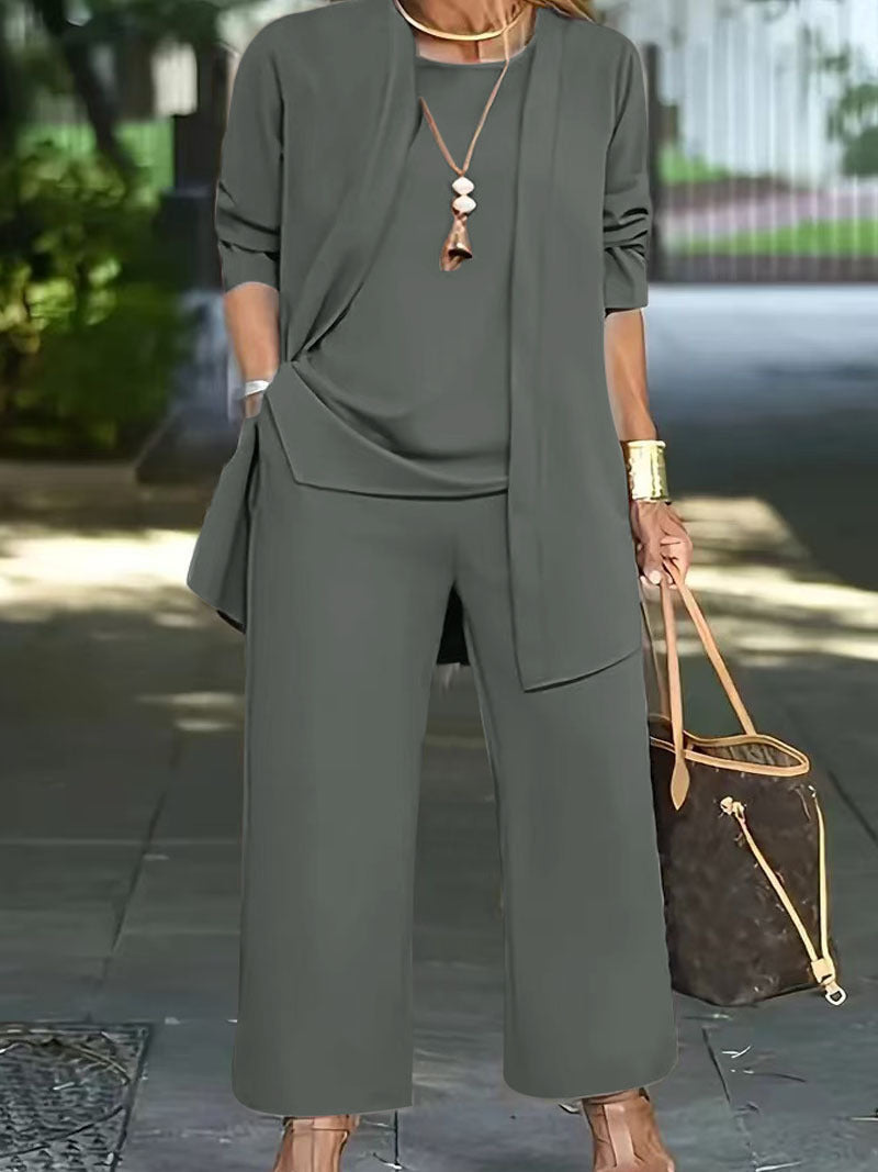 W&W Mode | Langarm-Cardigan-Weste Drei-Teile-Set