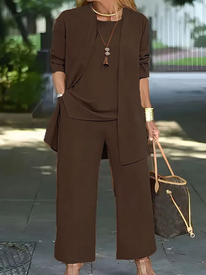 W&W Mode | Langarm-Cardigan-Weste Drei-Teile-Set