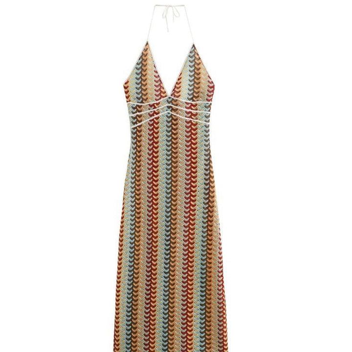Damen Strickkleid mit tiefem V-Ausschnitt und raffiniertem Wellenmuster W&W Mode