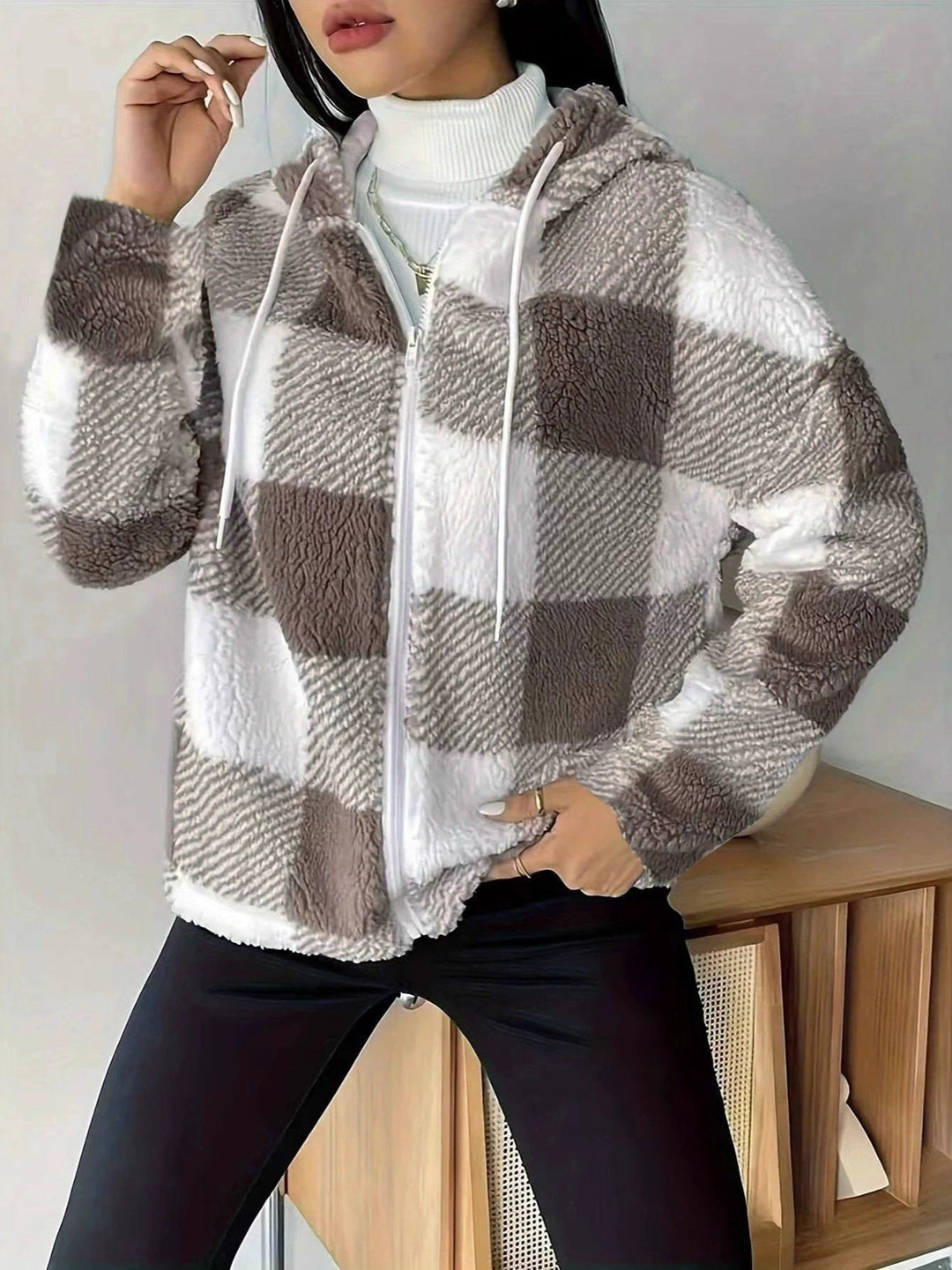 W&W Mode | Kariert Teddy Hoodie Jacke | Warm und Bequem für den Winter