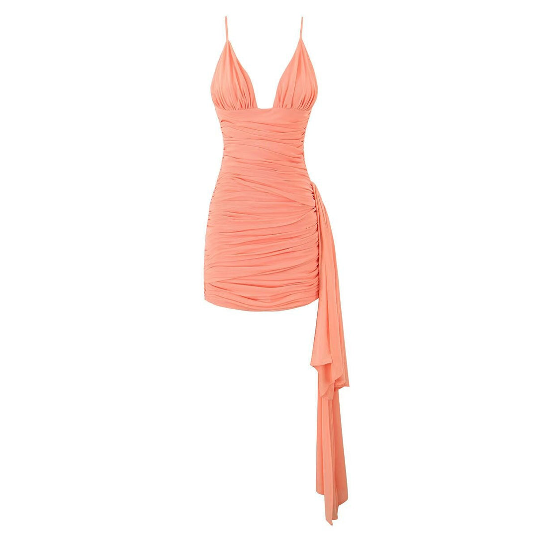 Damen ärmelloses Wickelkleid mit gerafftem Design W&W Mode