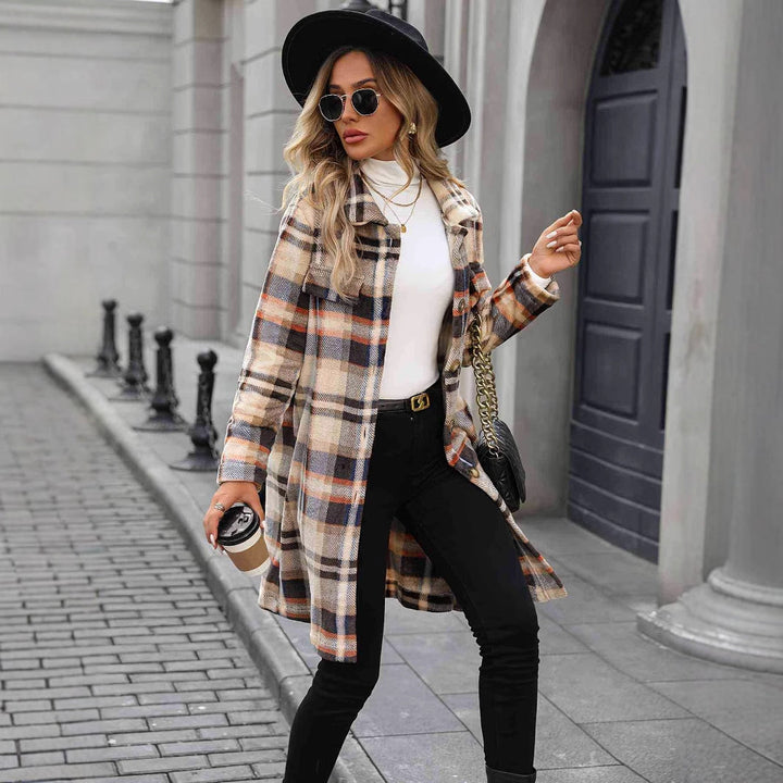 Damen Karierter Oversized-Wintermantel mit praktischen Taschen und Knopfdetail W&W Mode