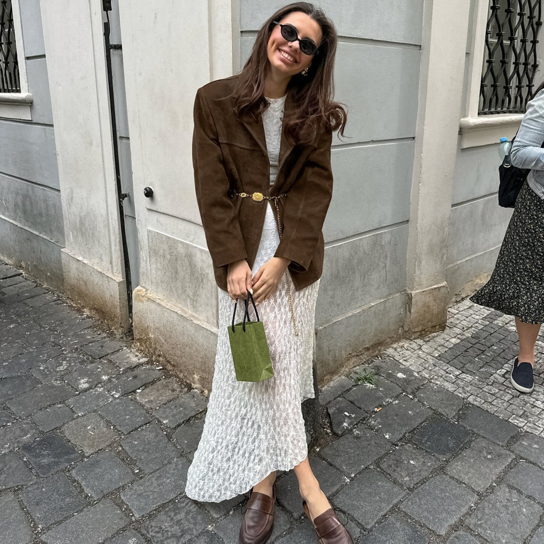 Damen elegante Wildlederjacke im modischen Oversized-Stil W&W Mode