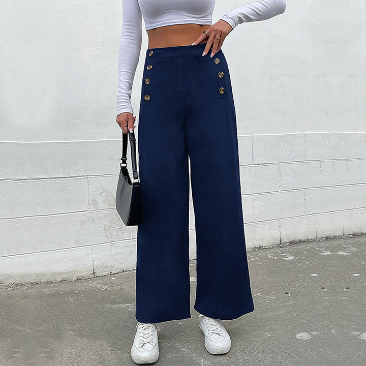Damen Weite Hose mit dekorativen Knöpfen W&W Mode