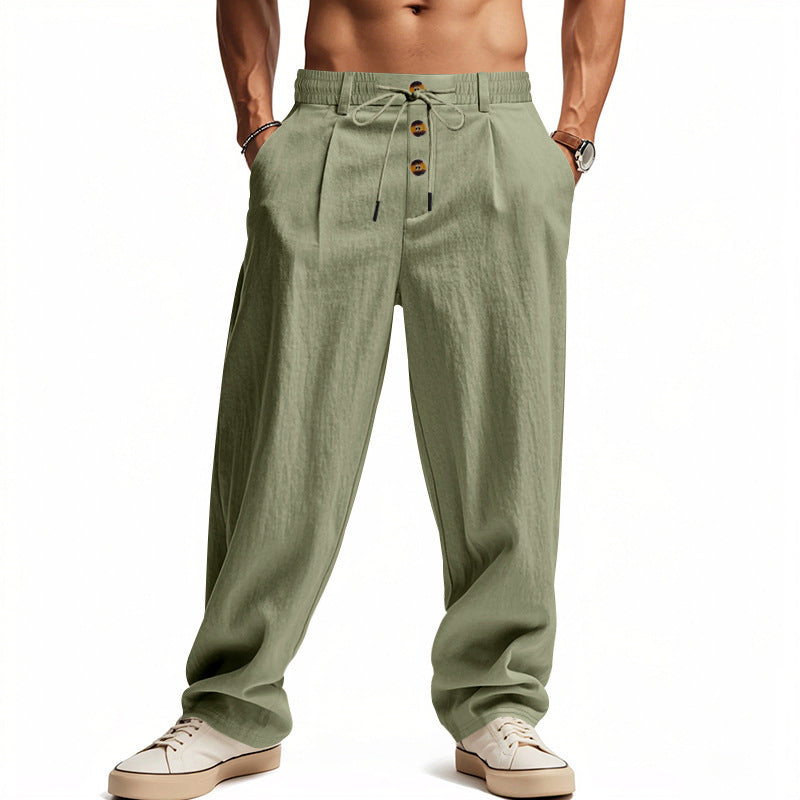 Herren lässige Leinen-Hose mit elastischem Bund und praktischen Knöpfen W&W Mode