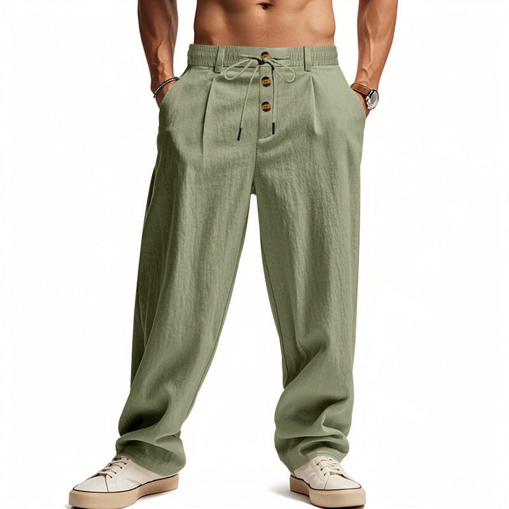 Herren lässige Leinen-Hose mit elastischem Bund und praktischen Knöpfen W&W Mode