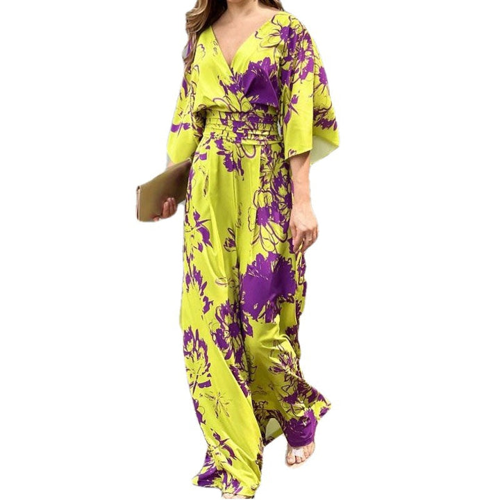 Damen Jumpsuit mit floralem Design und voluminösen Ärmeln W&W Mode