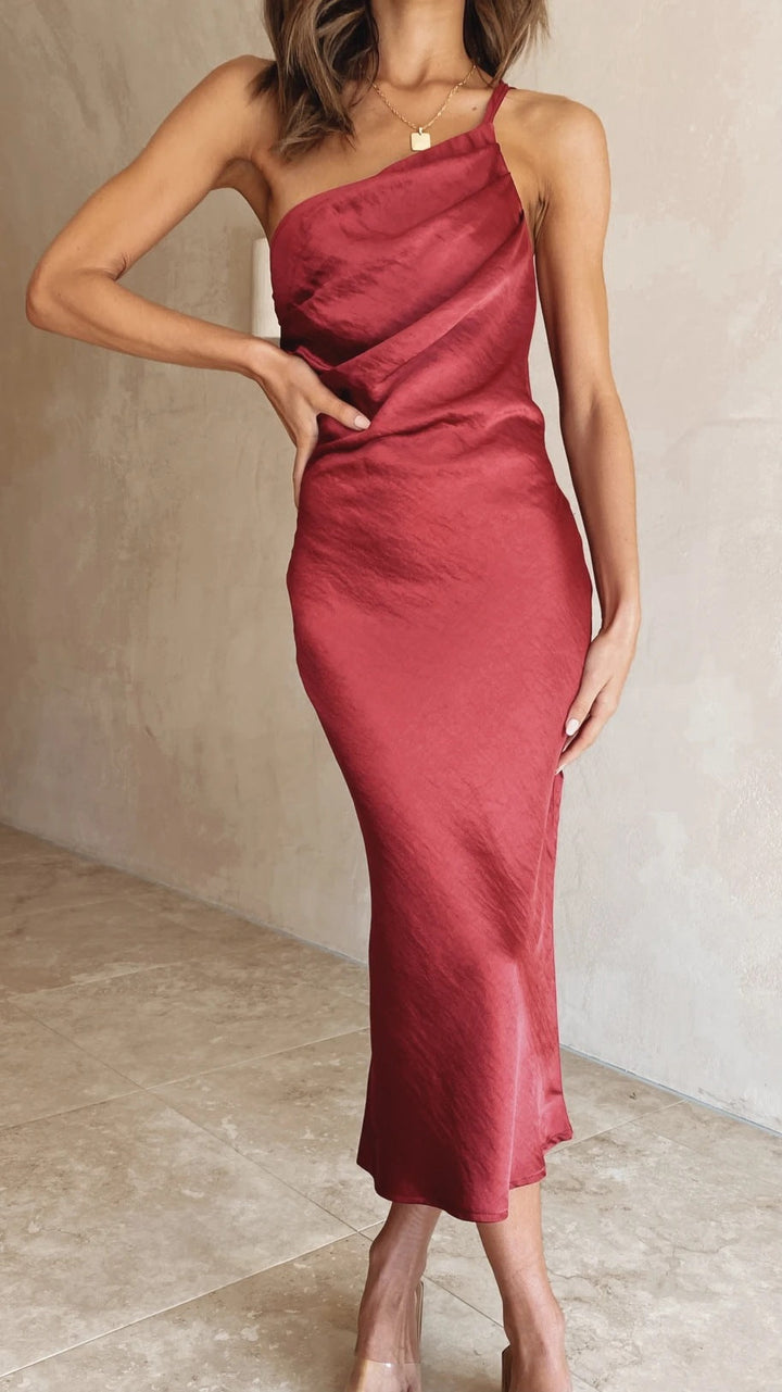 Damen Elegantes und fließendes Abendkleid mit asymmetrischem Ausschnitt W&W Mode