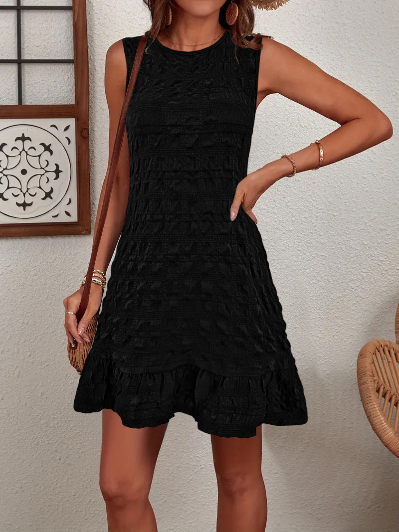 Damen ärmelloses Sommerkleid aus strukturiertem Material mit frischem Saum W&W Mode