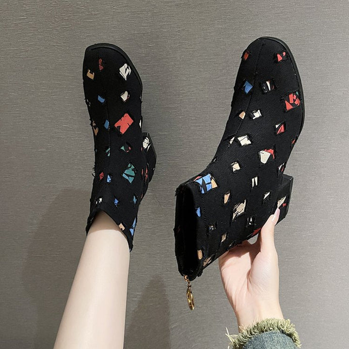 Damen Modische Ankle-Boots mit kreativem Geometrie-Druck und elegantem Reißverschluss W&W Mode